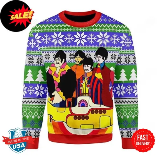 Discover The Beatles Hippie Christmas Funny Ugly Christmas Sweater