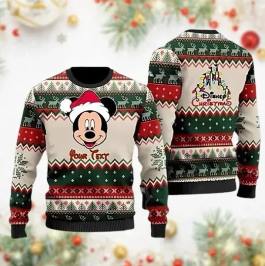 Discover Personalized Mickey Christmas Ugly Sweater Disney Cartoon Santa Hat Sweater