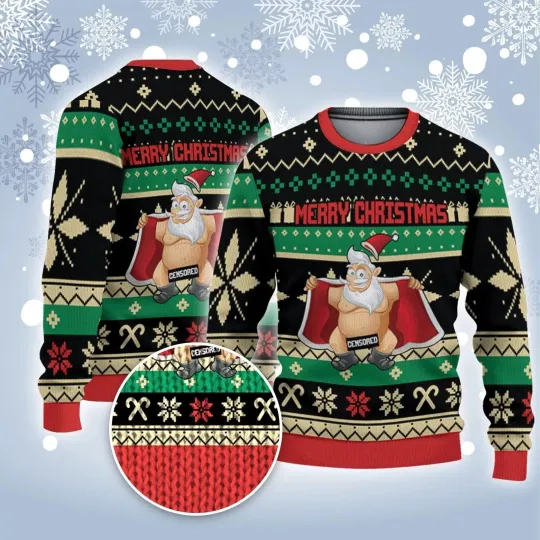 Dirty Christmas Santa Claus Naked Red Green Dirty Santa Ugly Sweater