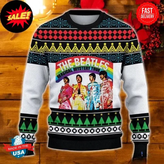 The Beatles Under Rainbow 2024 Ugly Christmas Sweater