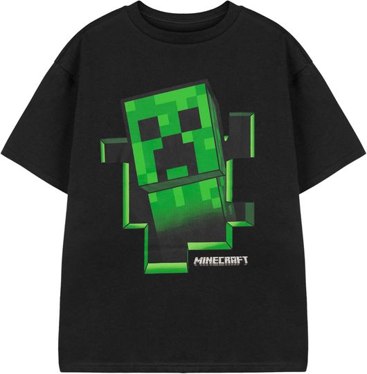 Minecraft T Shirt Boys Creeper Inside Black OR Grey Short Sleeve Gamer Top