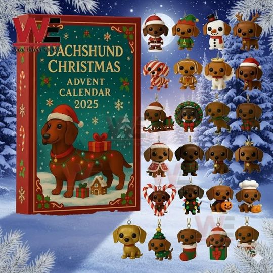 Discover Dachshund Christmas 24 Acrylic Ornaments Advent Calendar, 24 Day Dachshund Figurines, Festive Holiday Countdown Gift for Dog Lovers