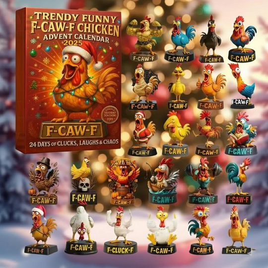 Discover Funny F Caw F Chicken 2D Flat Advent Calendar, 24-Day Christmas Countdown Box, Surprise Calendar for Chicken, Chicken Meme Figurine Gift Set