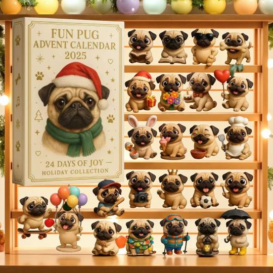 Discover 2D Acrylic Pug Advent Calendar 2025: 24 Days of Joy, Dog Christmas Countdown