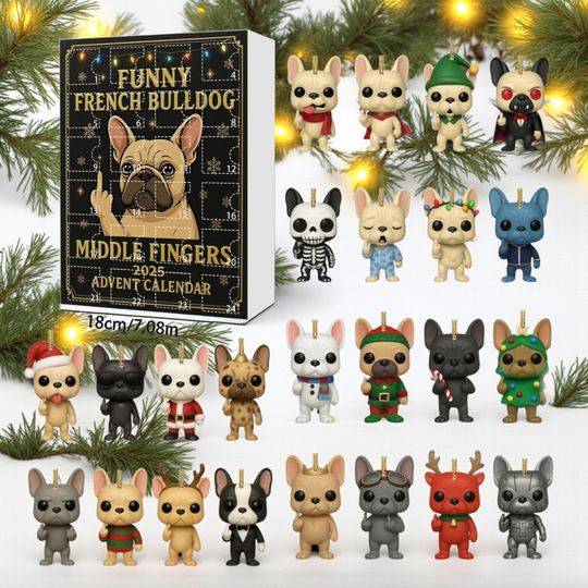 Discover 2D Acrylic Funny French Bulldog Advent Calendar 2025: 24 Frenchie Ornaments, Gag Gift