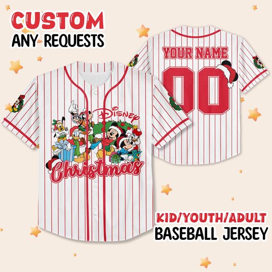 Discover Custom Disney Mickey & Friends Xmas Baseball Jersey,, Merry Christmas Party 2025, Disney Jersey Gifts , Disney Christmas Family Shirt