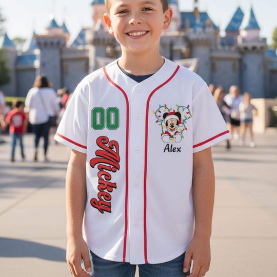 Discover Custom Disneyland Christmas Jersey Very Merrytime Lights Mickey Family Baseball Jersey Shirt