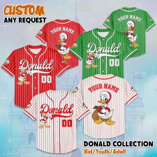Discover Custom Donald Duck Christmas Baseball Jersey, Disney Mickey and Friends Jersey for Disney Fans, Disneyland Birthday Gift