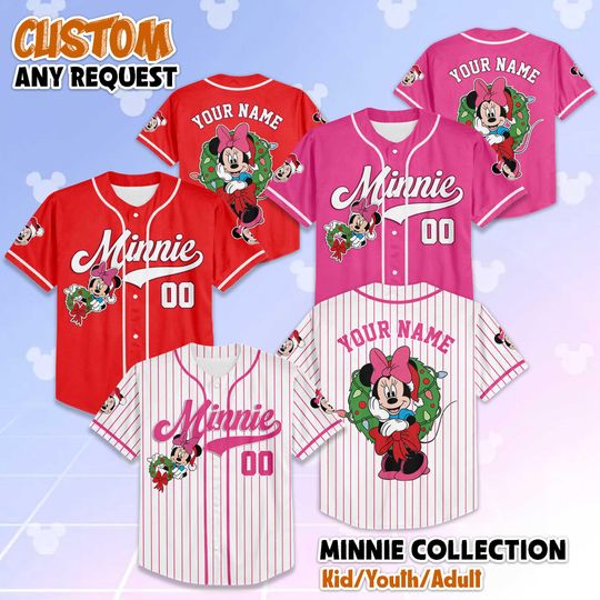 Discover Personalized Minnie Mouse Christmas Baseball Jersey, Minnie Mouse Jersey, Christmas Baseball Shirt, Merry Christmas Gift