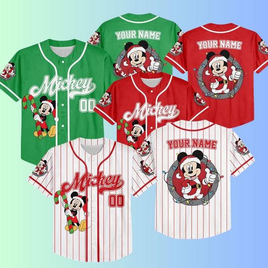 Discover Custom Disney Christmas Baseball Jersey, Mickey and Friends Xmas Shirt, Personalized Holiday Outfit for children Adults 2025, Disney Jersey.