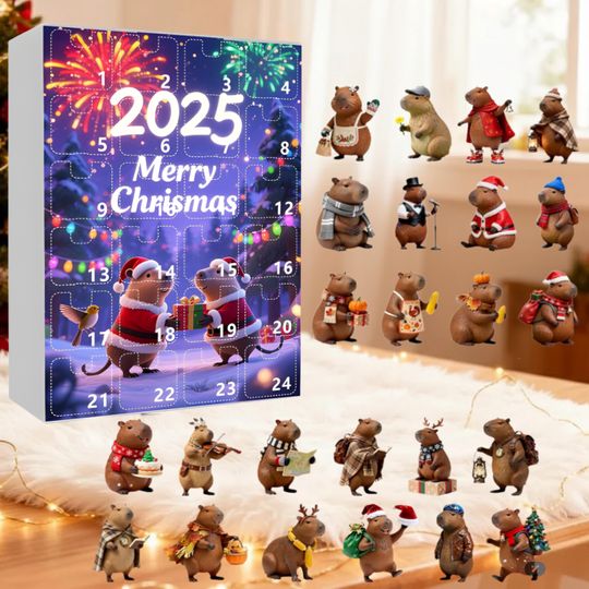 Discover Capybara Advent Calendar 2025: 24 Acrylic Christmas Ornaments,24 Days Christmas Countdown,Emotional Support Calendar,Surprise gift for Kids