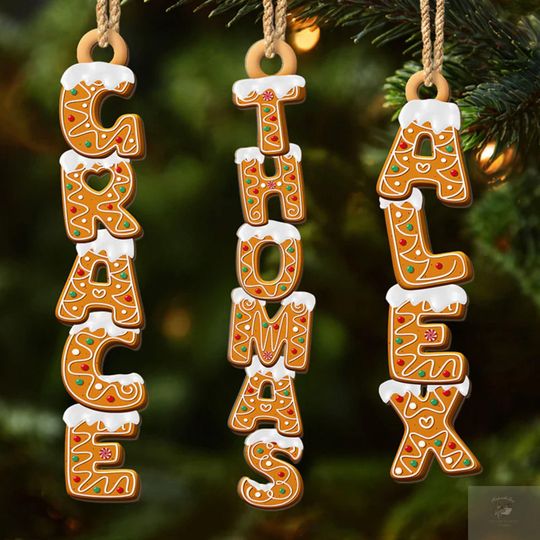 Custom Gingerbread Alphabet Ornament, Custom Name Ornament, Christmas Tag for Stockings, Kids Christmas Gifts, Family Christmas Ornaments