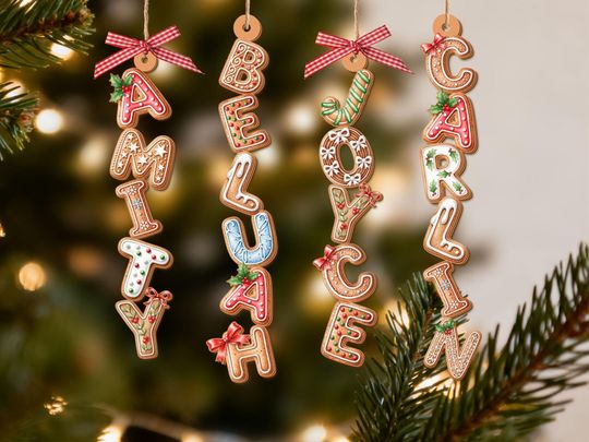 Custom Gingerbread Alphabet Ornament, Baby Name Ornament, First Christmas Stocking Tags, Christmas Gifts, Holiday Ornament, Xmas Tree Decor