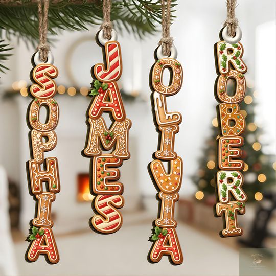 Discover Personalized Gingerbread Alphabet Ornament, Custom Name Ornaments, Stocking Name Tags, Kids Christmas Gifts, Family Christmas Ornaments