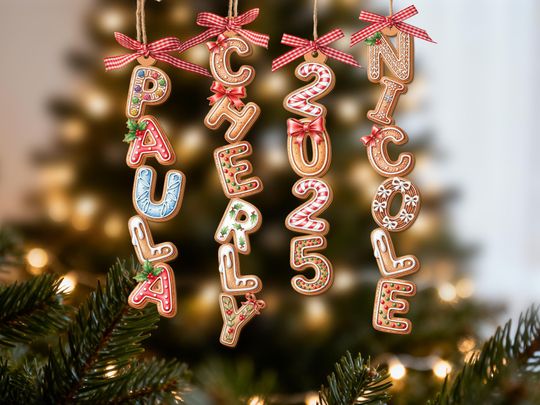 Custom Gingerbread Alphabet Ornament, Kids Name Ornament, Christmas Tag for Stockings, Kids Christmas Gifts, Christmas Ornaments for Family
