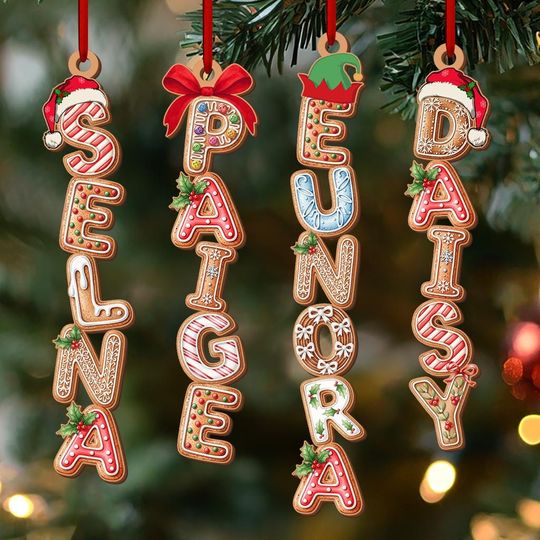 Personalized Gingerbread Alphabet Ornament, Custom Kids Name Ornament, Stocking Name Tag, Kids Christmas Gifts, Kids Christmas Ornaments