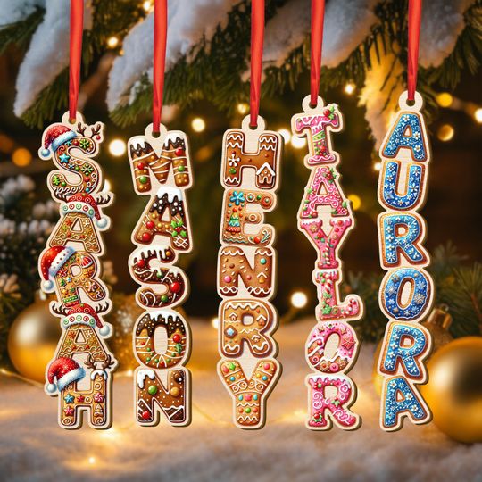 Custom Gingerbread Alphabet Ornament, Kids Name Ornament, Christmas Tag for Stockings, Kids Christmas Gifts, Christmas Ornaments for Family