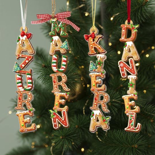 Custom Gingerbread Alphabet Ornament, Baby Name Ornament, First Christmas Custom Name Ornament, Christmas Gifts, Holiday Xmas Tree Decor