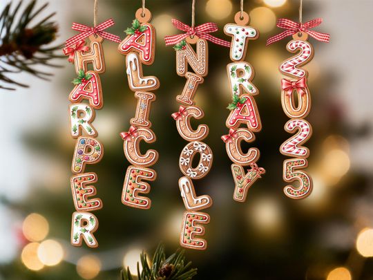 Custom Gingerbread Letter Ornament with Name, Christmas Tag for Stockings, Christmas Tree Decor,Christmas Ornaments for Family,Kids Ornament