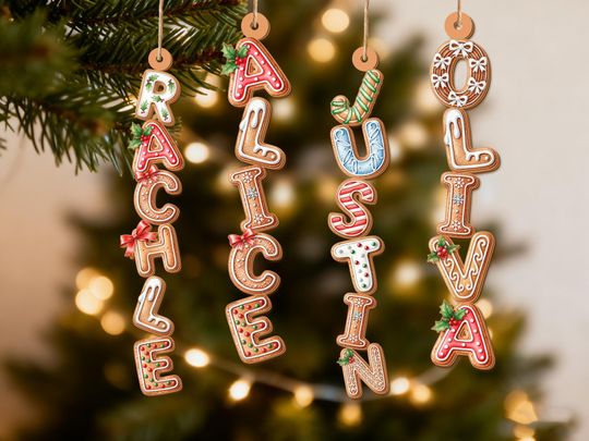 Custom Gingerbread Alphabet Ornament, Kids Name Ornament, Christmas Tag for Stockings, Kids Christmas Gifts, Christmas Ornaments for Family