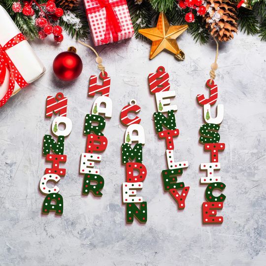 Discover Personalized Christmas Name Letter Ornament 2025, Custom Christmas Tag, Stocking Tag, Custom Reindeer Name Ornament, Kids Ornament