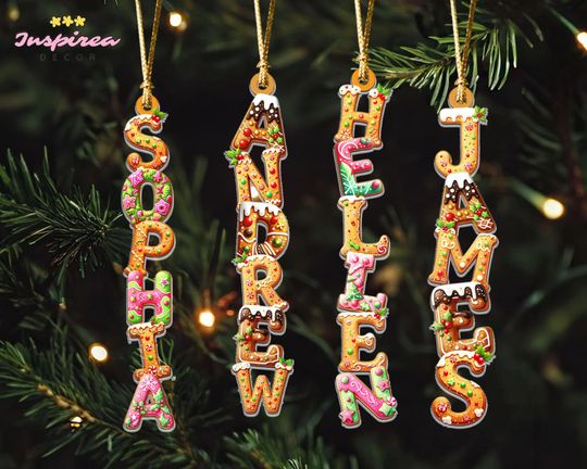 Custom Gingerbread Alphabet Ornament, Kids Name Ornament, Christmas Tag for Stockings, Kids Christmas Gifts, Family Name Xmas Gifts 2025