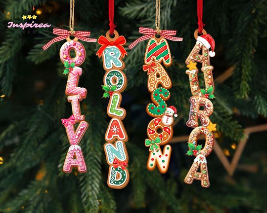 Custom Gingerbread Alphabet Ornament, Baby Name Ornament, Family Christmas Stocking Tags, Kids Name Ornament, Kids Christmas Gifts Keepsake
