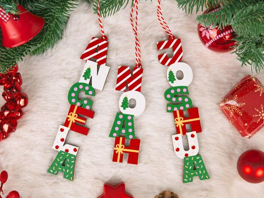 Personalized Christmas Name Letter Ornament, Stocking Tag,Christmas Kids Ornament 2025,Christmas Tree Decor,Christmas Family Letter Ornament