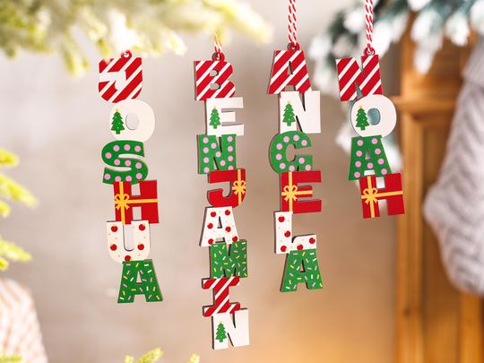 Discover Personalized Christmas Name Letter Ornament, Christmas Tree Decor,Stocking Tag,Christmas Kids Ornament 2025,Christmas Family Letter Ornament