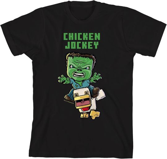 Discover A Minecraft Movie Chicken Jockey Youth Black Crew Neck Short Sleeve T-Shirt