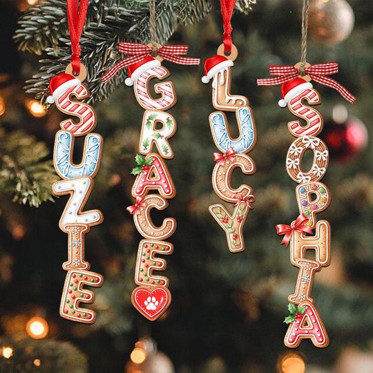 Custom Gingerbread Letter Ornament with Name, Stocking Christmas Tag for, Christmas Tree Decor, Christmas Ornaments for Family,Kids Ornament