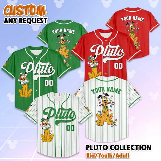Discover Personalized Pluto Christmas Jersey, Disney Pluto Christmas Jersey, Pluto Santa Claus Christmas Shirt, Disney Christmas Family Shirt