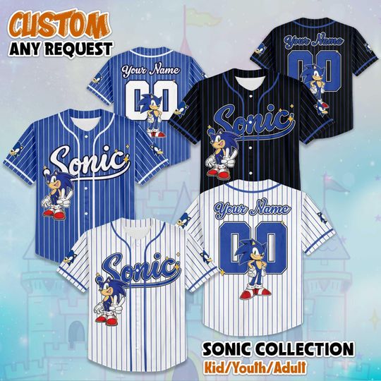 Discover Personalized Sonic The Hedgehog Baseball Jersey, Custom Sonic Jersey Shirt, The Hedgehog Baseball Team Outfit, Matching Family Shirt