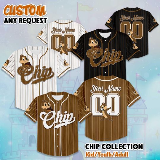 Discover Custom Chip Baseball Jersey, Personalized Disney Chip and Dale Baseball Jersey, Disney Baseball Shirt for Fans, Family Baseball Jersey