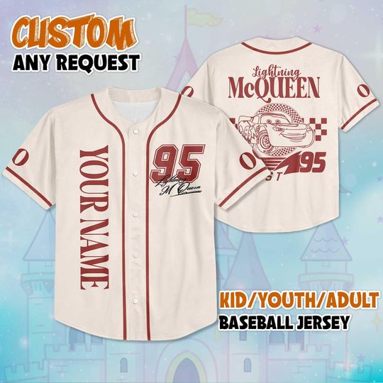 Discover Custom Lightning McQueen Baseball, Disney Cars Shirt, Personalized Lightning McQueen Disney Jersey, Gift for Disney Fans