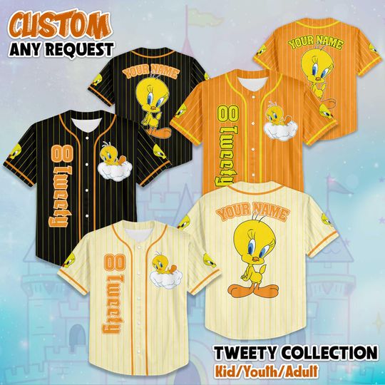 Personalized Tweety Baseball Jersey, Custom Tweety Bird Shirt, Baseball Team Outfit, Gift For Fans Matching Family Tee