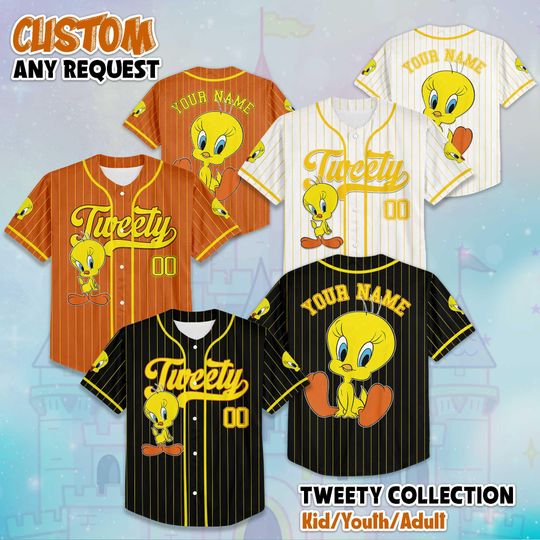Personalized Tweety Baseball Jersey, Custom Tweety Bird Shirt, Baseball Team Outfit, Gift For Fans Matching Family Tee