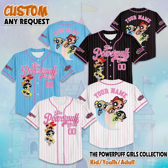 Personalized The Powerpuff Girls Baseball Jersey, Custom The Powerpuff Girls Jersey, Powerpuff Girls Shirt, Family Matching Outfit