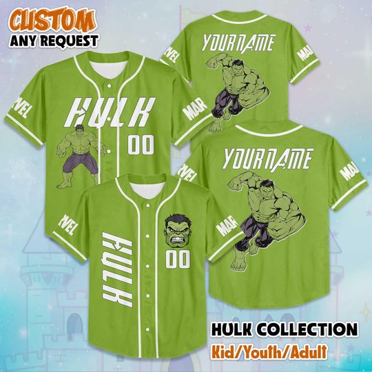 Discover Personalized The Avengers the Hulk Baseball Jersey, Custom Marvel The Avengers Shirt, Disney Baseball Team Outfit, Gift for Fans