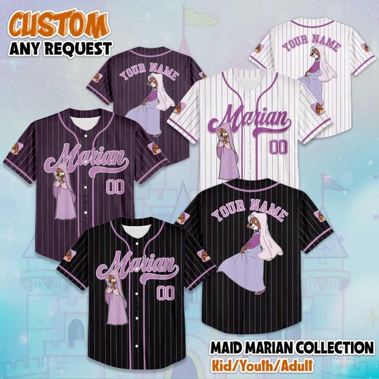 Discover Custom Maid Marian Baseball Jersey, Personalized Robin Hood Jersey Shirt, Disney Birthday Gift, Gift For Disney Fans