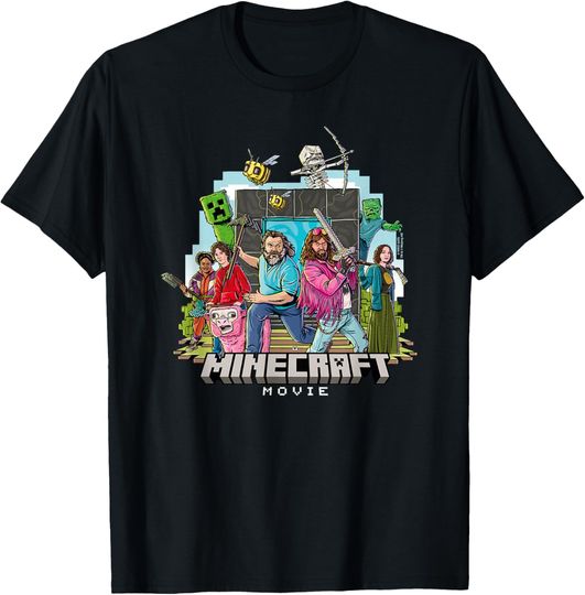 Discover A Minecraft Movie Main Characters Group Shot Cartoon Style T-Shirt