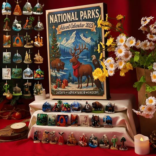 Discover 24 Acrylic Holiday Vintage Christmas Ornament Countdown, National Parks Advent Calendar 2025, Wildlife & Scenic Decor, Nature Lover Gift