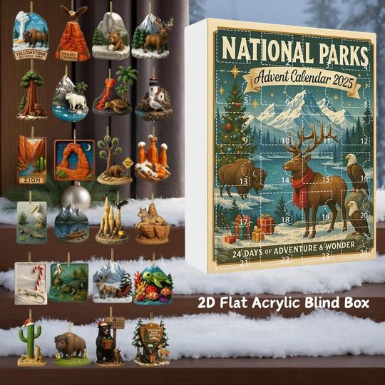 Discover 2D Flat Advent Calendar Countdown National Parks Advent Calendar 2025, Wildlife & Scenic Decor, Nature Lover Gift, Christmas Tree Decorations