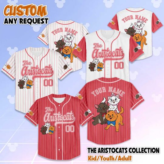 Discover Personalized The Aristocats Baseball Jersey, Custom Disney The Aristocats Baseball Jersey, Family Matching Outfit, Cute Disney Gift for Kids
