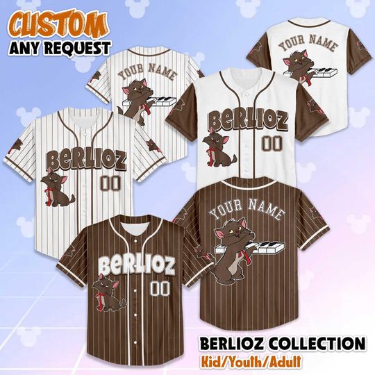 Discover Custom  The Aristocats Berlioz Baseball Jersey, Personalized Disney Berlioz Jersey, Disney Jersey for Fans, Disneyland Baseball Team Outfit
