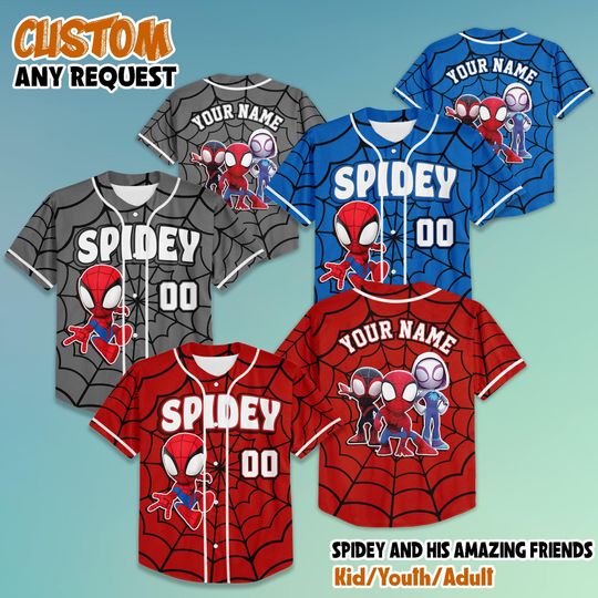 Discover Custom Spidey and His Amazing Friends Baseball Jersey, Disney Spidey Superhero Baseball Team Shirt, Superhero Team Shirt for Fans
