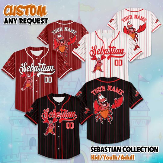 Discover Personalized Sebastian Baseball Jersey, Custom Disney Little Mermaid Shirt, Sebastian Holiday Outfit, Matching Disney Family Tee