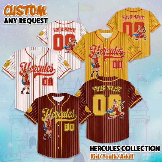 Discover Custom Grown-Up Hercules Baseball Jersey, Personalized Disney Hercules Jersey, Disney Family Matching Outfit