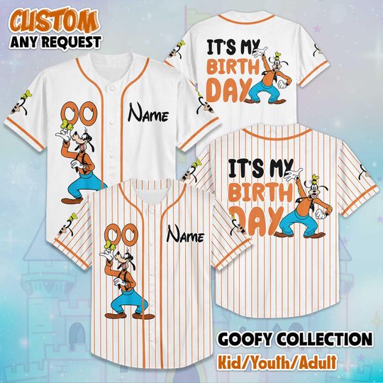 Discover Custom Goofy Birthday Baseball Jersey, Disney Mickey and Friends Baseball Shirt, Matching Disney Trip Outfit, Disneyland Birthday Gift