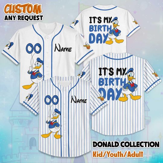 Discover Personalized Donald Duck Birthday Baseball Jersey, Custom Donald Duck Jersey, Disneyland Baseball Team Matching Outfit, Birthday Gifts